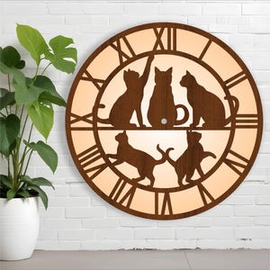 Fichiers découpés au laser d'horloge de chats, fichier SVG. fichier vectoriel ai, cdr, conception numérique de téléchargement immédiat dxf, modèle de fichier coupé