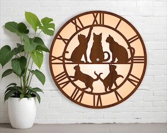 Cats clock laser cut files, SVG file. vector file ai, cdr, dxf instant download digital design, cut file template