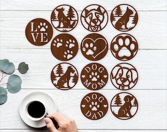 Dog Coaster SVG Bundle, Dog Lovers Home Decor, Laser Cut Coasters 12 (digital download)