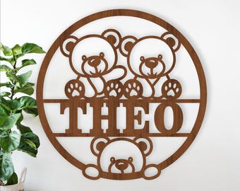 Teddy Bear Name Sign Laser Cut Files: Nursery Decor SVG (Digital Download)