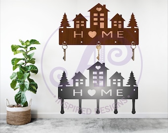 Home Key Holder Laser Cut File: Wood & Metal Designs (Digital Download)