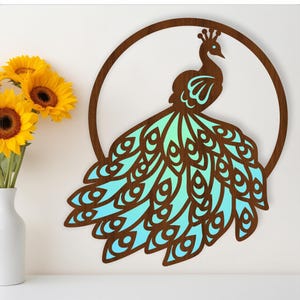 Peacock layered wall sign design SVG laser cut file, wall decor, vector file peacock bird wall art