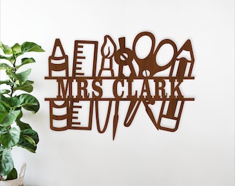 Teacher Name Sign SVG, Personalized School Theme Laser Cut Template (Digital Download)