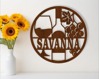 Wine Name Sign SVG: Laser Cut Wall Decor Template (Digital Download)