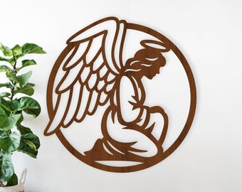 Kneeling Angel Wall Art SVG Laser Cut, Guardian Angel Sign Christian Decor (Digital Download)