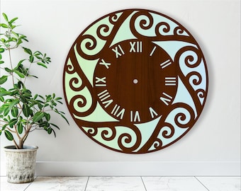 Koru New Zealand clock design laser cut files, SVG file. vector file ai, cdr, dxf instant download digital design, cut file template