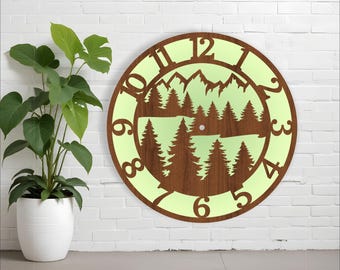 Forest trees wall clock laser cut files, SVG file. vector file ai, cdr, dxf instant download digital design, cut file template