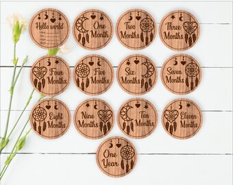 Dream catcher monthly milestone discs SVG - nursery themed bundle - Laser cut files - instant download