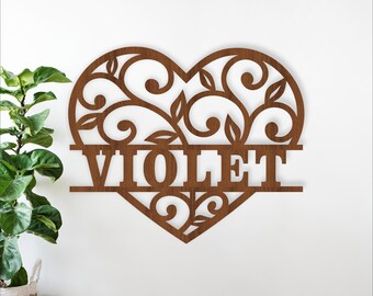 Heart Vine Name Sign SVG - Floral Personalized Laser Cut Template (Digital Download)