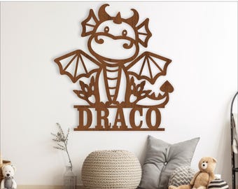 Dragon Name Sign SVG, Nursery Laser Cut Cartoon Wall Art (Digital Download)