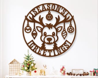 Weihnachts-Rentier SVG, Weihnachtsgruß-Schild, Rentier-Dekoration, festliches Laserschnitt-Design