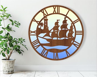 Nautical wall clock laser cut files, SVG file. vector file ai, cdr, dxf instant download digital design, cut file template
