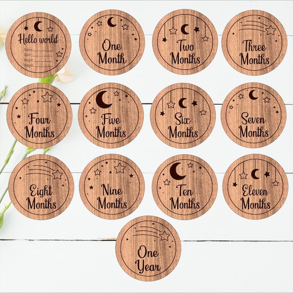 Moon & Stars Baby Milestone Discs SVG: Laser Cut Nursery Bundle (Digital Download)
