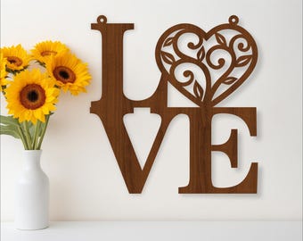 Love with vine heart wall sign, SVG file. vector file ai, cdr, dxf instant download digital design, laser cut, wall art