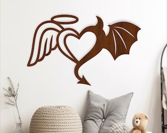 Angel and Devil Heart SVG | Laser cut Angels and Demons wall decor | (Digital Download)