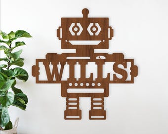 Robot Name sign SVG laser cut , Robots theme personalized decor (digital download)