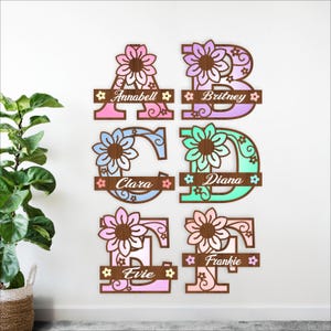 Flower Monogram name sign SVG: 3Layer Laser Cut Floral decor (Digital Download)