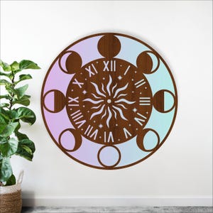 Moon phases wall clock SVG -Celestial laser cut Template- Luna decor - (digital download)