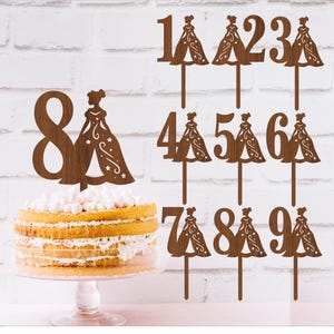 Prinses nummer taart topper bundel, SVG lasergesneden, instant download pdf-, dxf-, ai- en cdr-sjabloon.