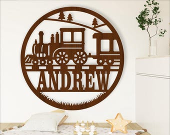 Train name sign, SVG, train personalized wall art sign, Laser cut template, instant download Vector file