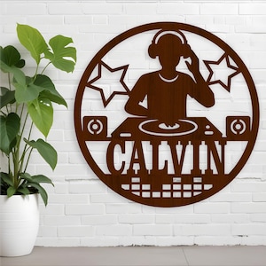 "DJ-Themen-Namensschild Laser geschnitten SVG-Datei - digitaler Download Musik DJ personalisierte Wandschild."