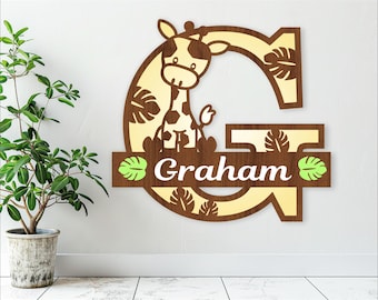 Giraffe Monogram SVG: 3-Layer Laser Cut Name Sign (Digital Download)