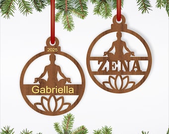 Yoga and lotus flower Christmas Ornament SVG Laser Cut -  personalized Zen decoration (Digital Download)