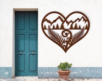 Fern and Mountains New Zealand heart wall art SVG file -vector file  download digital design - laser cut wall sign kiwiana heart sign