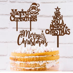 Kersttaarttoppers, 3 ontwerpen SVG lasergesneden, instant download pdf-, dxf-, ai- en cdr-sjabloon.