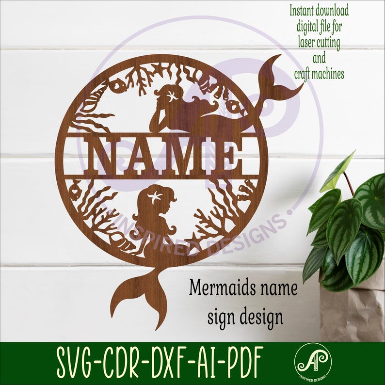 Mermaid Name Sign SVG: Laser Cut Ocean Personalized Nursery Sign ...