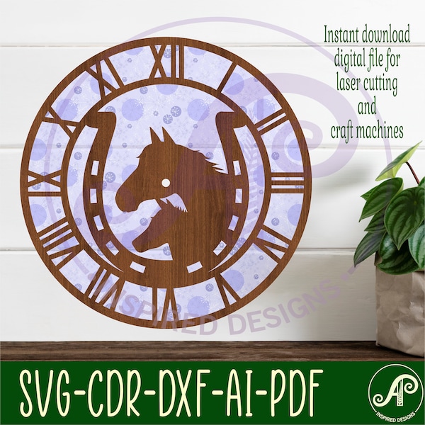 Fichiers découpés au laser d’horloge murale en fer à cheval, fichier SVG. fichier vectoriel ai, cdr, dxf téléchargement instantané conception numérique, modèle de fichier coupé