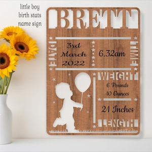 Little Boy Baby stats, Birth plaque, announcement sign template SVG, nursery themed wall hanger, Laser cut template, instant download