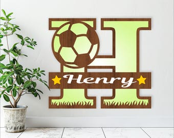Soccer Monogram SVG: Football Letter Name Sign, Laser Cut File (Digital Download)