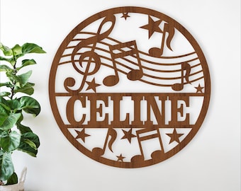 Music Name Sign SVG: Personalized Laser Cut Wall sign (digital download)