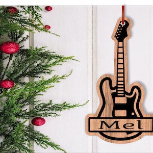 Elektrische gitaar kerstversieringen SVG lasergesneden, instant download pdf-, dxf-, ai- en cdr-sjabloon.