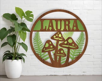Mushroom Name Sign SVG File: Laser Cut Woodland Decor (Digital Download)