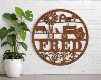 Farm Scene Name Sign SVG: Tractor Wall Art (Digital Download)