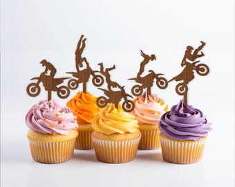 Motocross Cupcake Toppers: 6 Designs Laser Cut Template (Digital Download)
