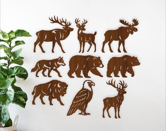 Wildlife Animal Silhouette SVG Bundle Bear Deer Moose Elk Wolf Eagle (Digital Download)