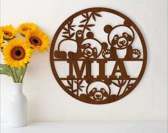 Panda Name Sign: Laser Cut Door Hanger SVG (Digital Download)