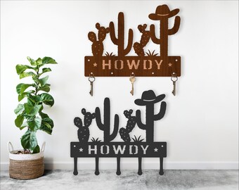 Howdy Cactus Key Holder Laser Cut File: Wood & Metal (Digital Download)
