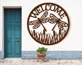 Dragonfly Welcome Sign: Garden Wall Art, Laser Cut File (Digital Download)