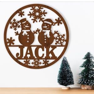 Schneemänner Weihnachten Namensschild, SVG, festlicher Tür- oder Wandhänger, Laserschnittvorlage, sofortiger Download Vektordatei