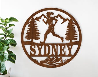 Running female Name Sign – SVG Laser Cut Runner Themed Wall Art (Digital Download)