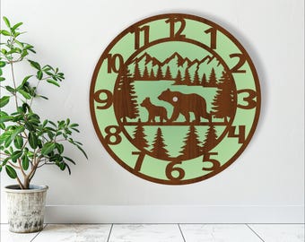Forest bears wall clock laser cut files SVG (Digital Download)