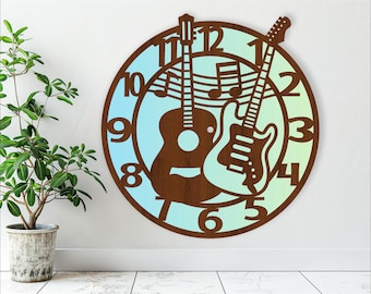 Guitars wall clock laser cut files SVG (Digital Download)