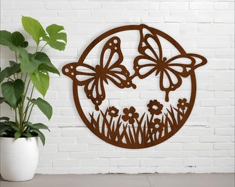 Butterfly Flower Field Wall Art: Laser Cut SVG File (Digital Download)