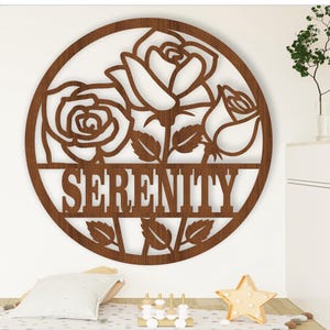 Roses Namensschild, SVG, Tür- oder Wandhänger mit Blumenmotiven, Laserschnittvorlage, sofortiger Download Vektordatei Ai, Cdr, Dxf