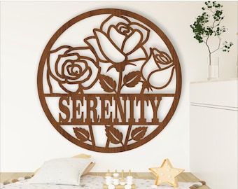 Roses Name Sign: Laser Cut Flower Wall Hanger SVG (Digital Download)
