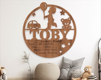 Baby Stats Birth Plaque Template: Laser Cut Newborn Name Sign (Digital Download)
